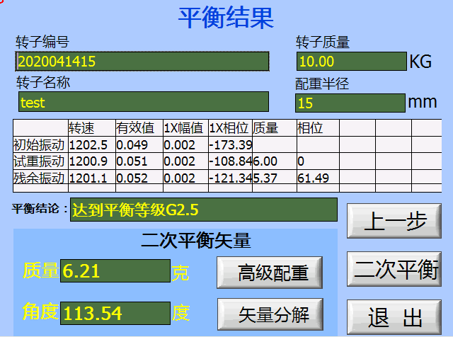 現(xiàn)場動平衡儀平衡結果
